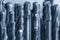 Close-up scene group of the used flat or square solid end mill tools