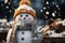 Close up scene of a snowman in winter poetry adorned by softly falling snowflakes, christmas picture, AI Generated