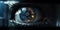 Close up of a sci-fi cyborg eye. Futuristic human eye technology - digital iris
