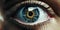 Close up of a sci-fi cyborg eye. Futuristic human eye technology - digital iris