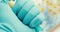Close-up scientist hands write gloves laboratory test tube protection vaccine background