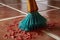 close-up of scrub brush bristles on a wet floor