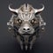 A close up of a sculpture of a bull's head. Generative AI image.