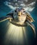 Close up of a sea turtle underwater. Endangered wildlife and ocean ecosystem concept. Generative AI