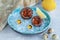 Close-up sea urchins open and ready to eat on ice in plate