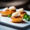 Close up seared scallops in plate, created with generative AI