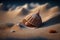 Close up of seashell in sand, created using generative ai technology