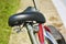 Close-up of a seat with a bicycle shock absorber. The concept of a healthy lifestyle, outdoor activities
