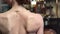 Close up seductive naked back of fashion woman approaching to bar. 4k Dragon RED camera
