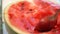 Close up and selective focus of fresh water melon being scooped