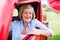 Close up of senior woman inside vintage pickup truck