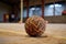 a close-up of a sepak takraw ball on a court
