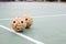 Close up Sepak takraw or Rattan ball in outdoor field with copy space.