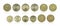 Close up - Set of Australian dollar coins islated on white background with clipping path. Reflection coin on white background. I