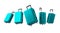 Close up set of blue green suitcases mock up