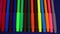 Close-up set of multicolored felt tip pen for kids on blue background.