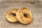 Close up on a set of multigrain bagel.