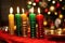 close up of seven lit kwanzaa candles