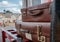 Close-up and shallow focus view of vintage style suitcases.