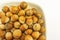 Close up shelled hazelnuts on plate