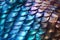 Close up of shiny textile fish scales fabric