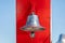 Close up of the Ships Bell of Hurtigrutens MS Fridtjof Nansen stamped 2019 off the Greenland coast