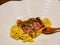 Close up shoot of A5 Wagyu beef risotto with Truffle slice