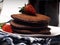 Close up shoot of stacked brown chocolate flafor pancake