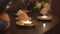 Close up shot on ayurveda healing yoda meditation buddhism religion items tibetan singing bowl scented candles on table