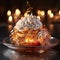 Close up shot of a Baked Alaska on fancy table.