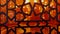 Close-up shot of beautiful Turkey Turkiey illuminate orange glass lamp with isalamic crafted pattern brass details