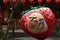 Close up shot of a big strawberry statue in Dahu