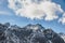 Close up shot of Black mountain with snow and cloud on the top at Thangu and Chopta valley in winter in Lachen. North Sikkim.