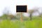 Close up shot blank wooden sign on green grass shallow depth of