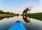 Close up shot of a blue kayak at Lake Overholser