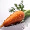 A close-up shot of a bright orange carrot against a white background