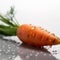 A close-up shot of a bright orange carrot against a white background