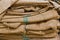 A close up shot of brown Hemp sacks.