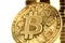 Close up shot on BSV letters on conceptual Bitcoin Satoshi Vision coin Bitcoin SV. 3D rendering