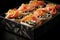 Close-up shot of chef preparing fresh salmon fillet sandwiches with care and attention to detail