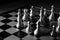 Close up shot chess on the board game with dark mood and tone process competition concept