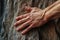 close-up shot of a climbers hands gripping a rocky cliff