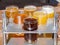 Close up shot of colorful six beer sampler