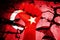Close-up shot combined with repeated exposure of Turkish flag