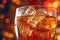 A close-up shot of condensation forming on an ice-cold glass of soda, highlighting the refreshing nature of the drink. Generative