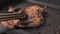 Close-up shot cooking and grill pork steak in the hot pan, select focus shallow depth of field