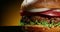 Close-up shot of delicious burger. Rotating - hamburger, cooking 4k footage.