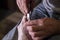 Close up shot of devoted man cutting helping nails of his mother Health Care concept cutter image