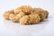 Close up shot of dried white mulberries fruits on white