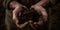 close - up shot of a farmer\\\'s hands gently cradling nutrient - rich, dark soil